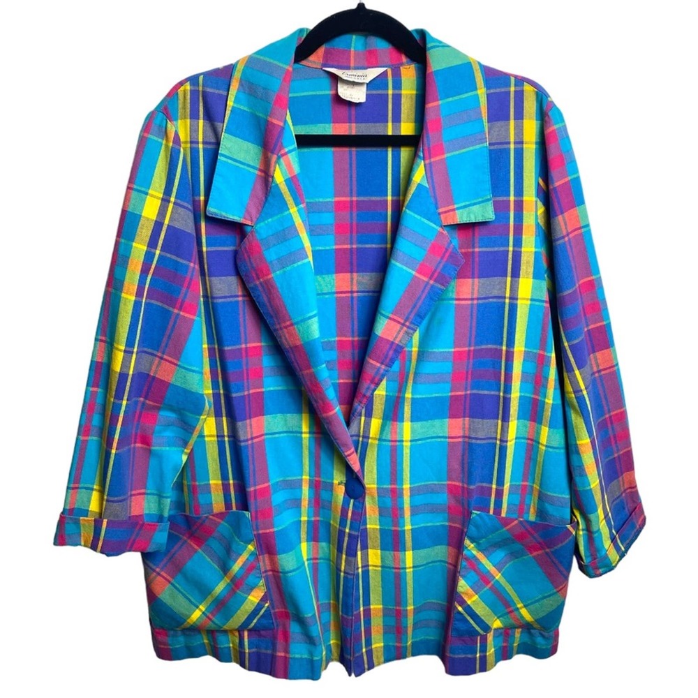 Vintage Plaid Blazer in Turquoise, Purple, Yellow & Pink